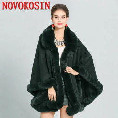 11 Colors Faux Rabbit Fur Cape Coat For Women Lapel Overcoat Winter Warm Poncho Cloak Batwing Sleeves Loose Shawl Outer Wear