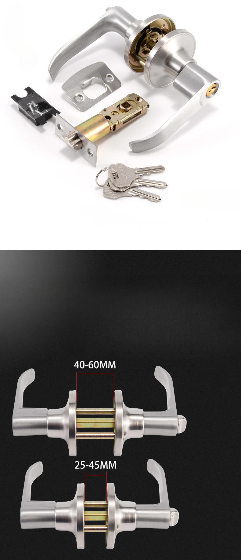 Description Picture 3 of item1 set of aluminum alloy three pole door lock plastic steel color steel door bathroom split handle lock including key