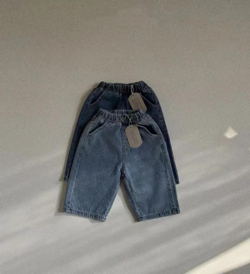 Description Picture 6 of item2024 Spring Autumn Boy Girl Children Retro Loose Jeans Baby Casual Denim Pants Solid Kid Pockets Cotton Trousers Infant Clothes