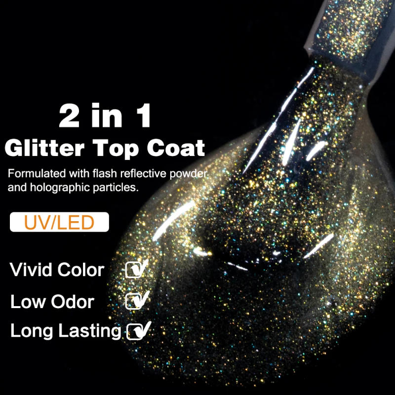 Description Picture 6 of itemKODIES GEL 15ML Gel Nail Polish Glitter Top Coat No Wipe 2 IN 1 UV Mermaid Holo Laser Gold Topcoat Hybrid Varnish for Manicure