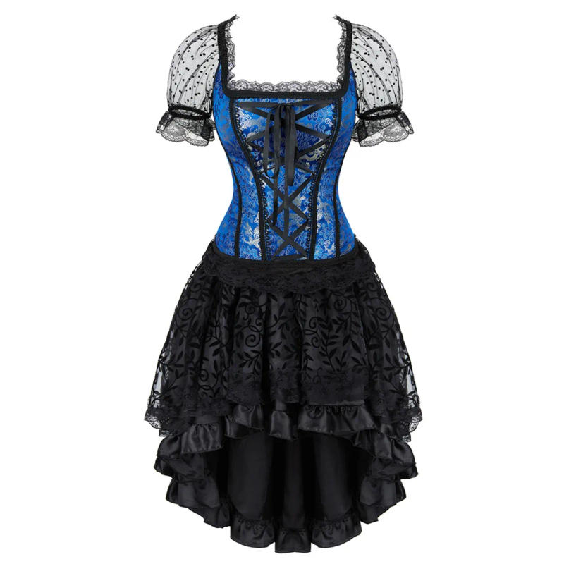 Description Picture 3 of itemBlue Corset Bustier Skirt Tutu Plus Size Women Lace Up Gothic Victorian Lolita Vintage Sexy Exotic Floral Burlesque Korsett