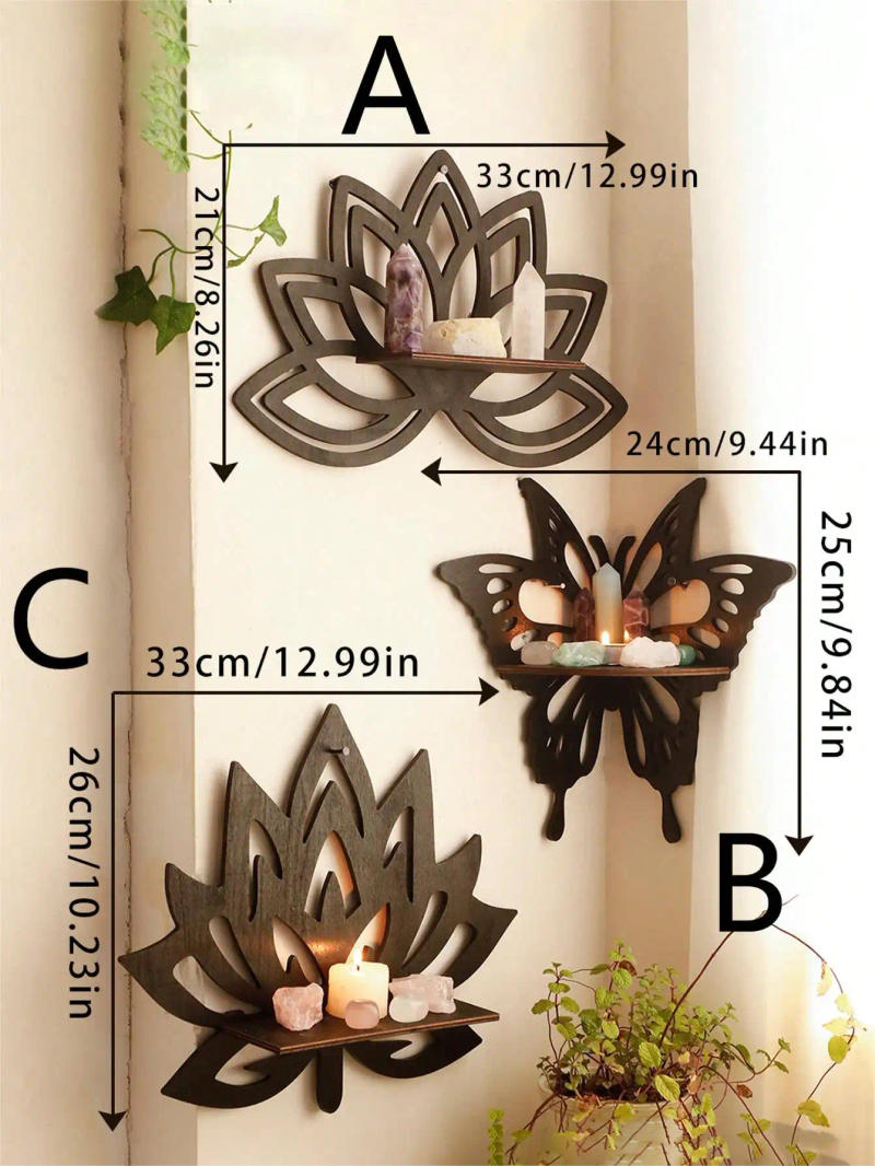 Description Picture 2 of itemLotus Butterfly Floating Wall Shelf Crystal Shelf Display Home Wood Decor Aesthetic Room Decoration Modern Home Decoration Shelf