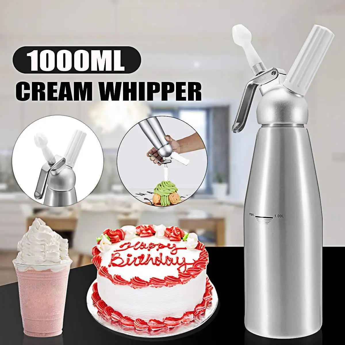 Description Picture 2 of item17oz 34oz Whipped Cream Dispenser 500 1000ml Cake Piping Gun Siphon Squeeze Bottle Dessert Tool Cream Whippers