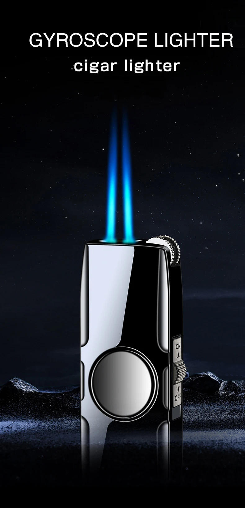 Description Picture 2 of itemMetal Fidget Spinner Cool Lighter Windproof Blue Flame Nozzles Turbo Torch Jet Lighter Gas Butane Cigar Cigarette Spray Gun 2021