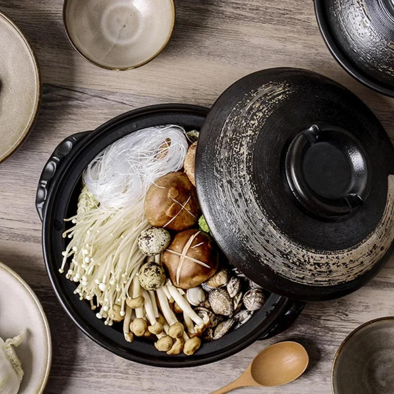 Description Picture 2 of itemPot Ceramic Clay Cooking Casserole Japanese Stew Soup Lid Earthenware Hot Pots Korean Stockpot Dish Pan Cookware Stock Chinese