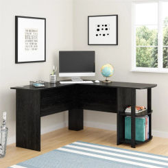 Dominic L Desk with Bookshelves, Black Oak Laptop Table  Laptop Desk Office Furniture