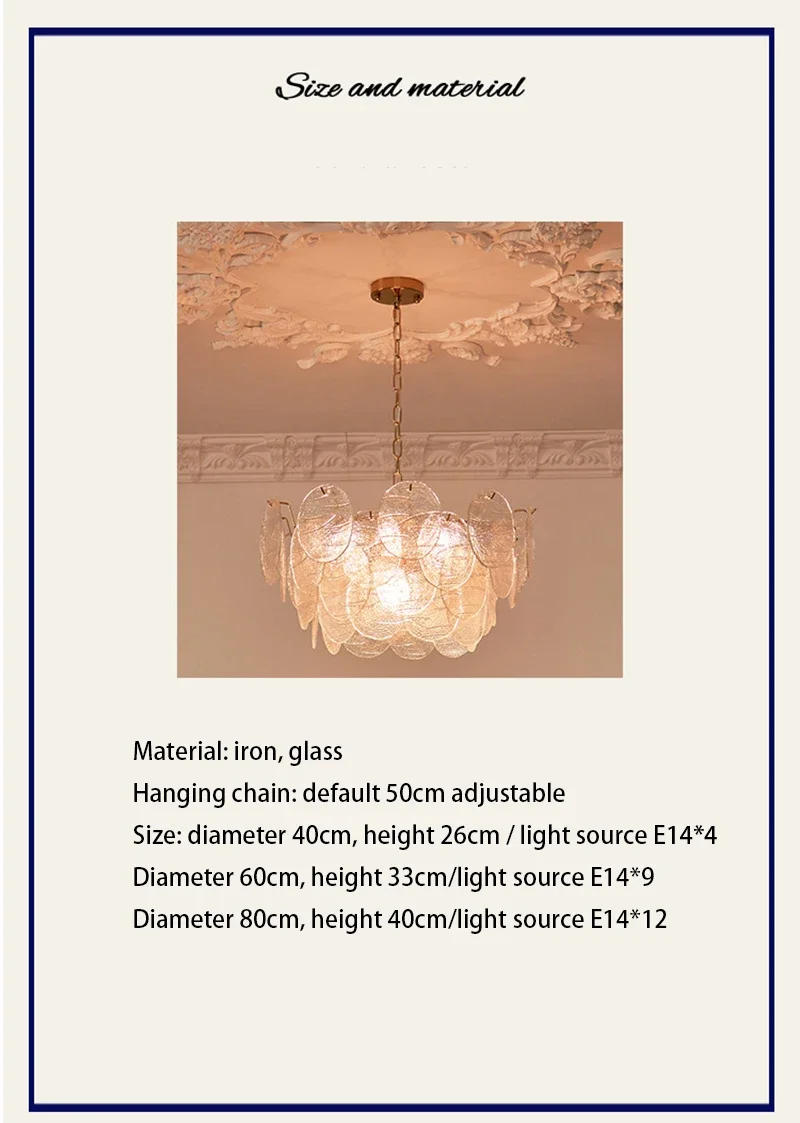 Description Picture 3 of itemFrench Minimalism Design LED Glass Chandelier Restaurant Living Room Bedroom Pendant Lamp Modern Home Decoration Light Fixtures