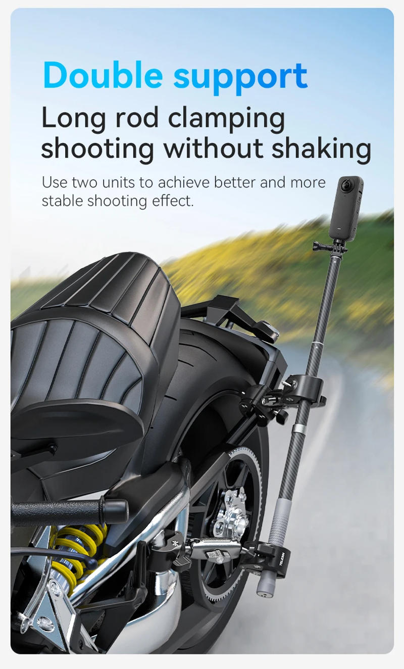 Description Picture 5 of itemTELESIN Motorcycle Bike Monopod Bicycle Handlebar Panoramic Mount Invisible Selfie Stick Bracket for GoPro Hero DJI Insta360