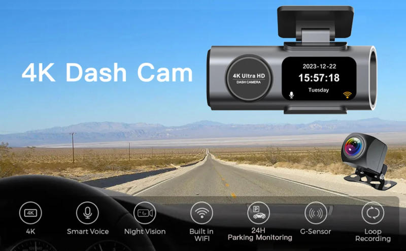 Description Picture 2 of itemDash Cam UHD 4K+1080P Dual Lens Car Recorders With WiFi HD IR Night Vision Camcorder G-Sensor Car DVR Black Box