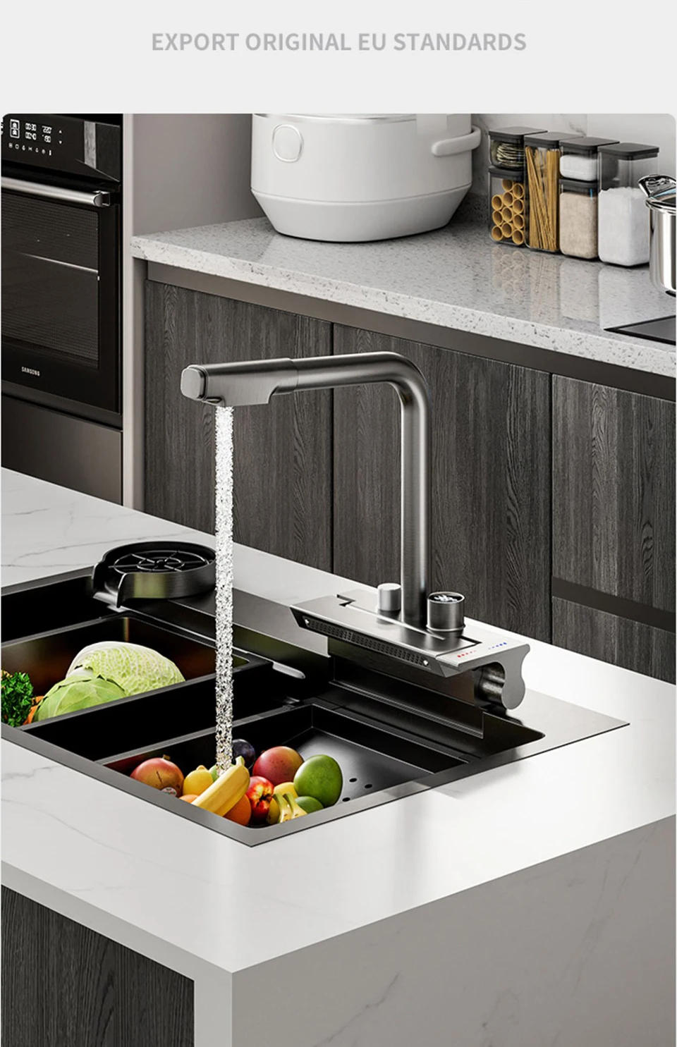 Description Picture 3 of itemRain Waterfall Kitchen Faucet Kitchen Sink Washing Pool Tap Single Hole Pull Out Temperature Digital Display Bathroom Faucet