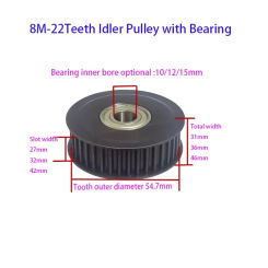 #45 Steel Tensioning wheel 8M 22Teeth Synchronous Timing Idler Pulley  Bore 10/12/15mm with Bearing For 25/30/40mm Belt