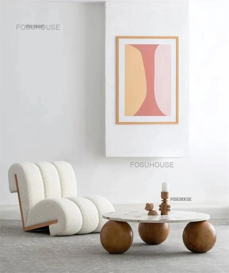 Description Picture 6 of itemDesigner New Living Room Chairs Modern Home Furniture Cashmere Solid Wood Bedroom Balcony Sofas Apartment Leisure Sofa Chair A