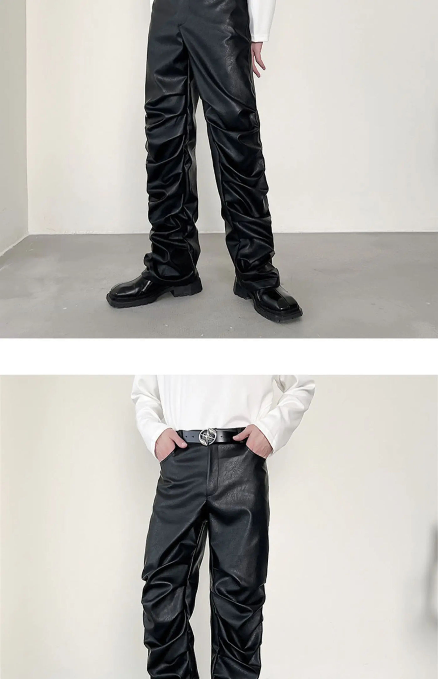 Description Picture 5 of itemLUZHEN High Street Pleated Design Leather Pants Men's Fashion 2024 New Original Straight Trousers Wide Leg Trendy Spring LZ3114