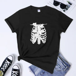 Gothic Cat Ribcage T-shirt Aesthetic Dead Skeleton Ribs Goth Tshirts Funny Women Hipster Death Pagan Top Tee Shirt