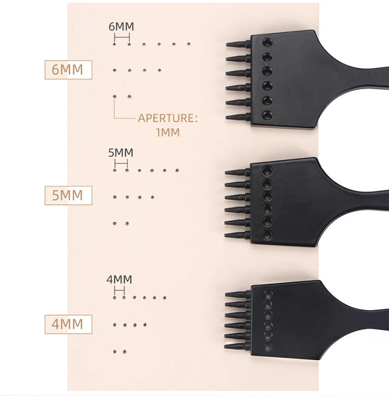 Description Picture 5 of itemDIY Leather Round Row Punching Tool 3/4/5/6mm Spacing Hole Punches Lacing Stitching Hand Sewing Thread Tools