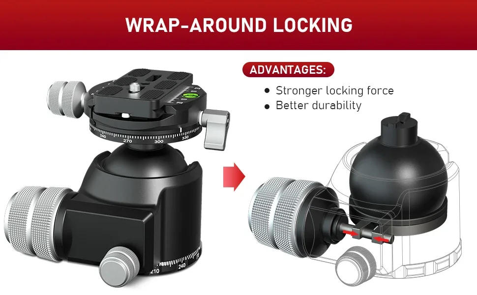 Description Picture 6 of itemEVUMO RX55 Low Center Gravity Tripod Ballhead Double Panoramic 55mm Ball Head add Quick Release Plate for Monopod DSLR Camera