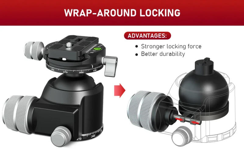 Description Picture 6 of itemEVUMO RX55 Low Center Gravity Tripod Ballhead Double Panoramic 55mm Ball Head add Quick Release Plate for Monopod DSLR Camera