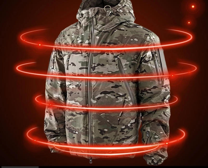 Description Picture 4 of item2.0 Upgrades Tactical Jacket Men Outdoor Hiking Windproof Warm Hooded Windbreaker Coat Camo Cotton Clothes Winter Jackets Male