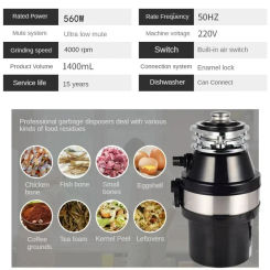 Food Waste Disposer 1.4L Household Kitchen Sink Garbage Disposal Kitchen Appliances Wholesale 음식물처리기 음식물쓰레기 분쇄기 Cozinha