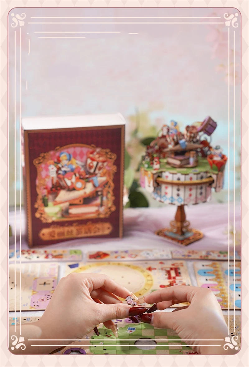 Description Picture 5 of itemDIY Book Nook Shelf Insert Kits Wooden Miniature Building Kit Princess in Wonderland Music Box Bookshelf Home Decoration Gifts