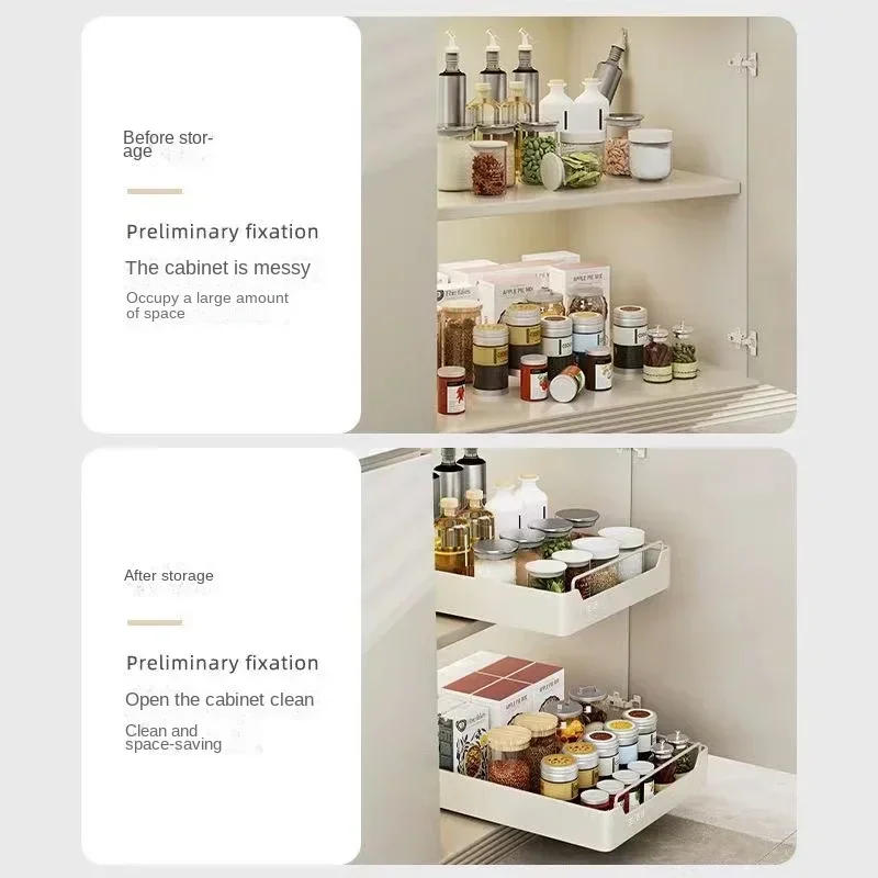 Description Picture 3 of item1PC Kitchen Storage Rack with Slide Rails Pull-out Kitchen Drawer Type Storage Tray Spice Box Storage Rack Cabinets Organizer