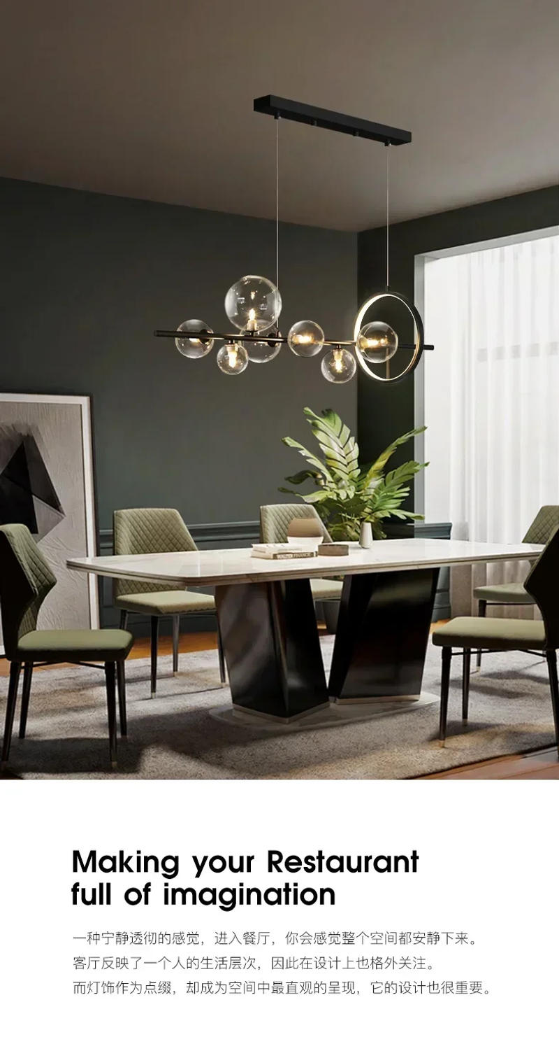 Description Picture 3 of itemModern LED Novelty Glass bubble Chandelier Nordic Dining room Lamp Office lighting Kitchen Island Home Decoration Hanging lights