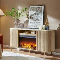 Luxury 70" Fluted Fireplace TV Stand, Modern Chic Entertainment Center for TVs Up to 80 inches, TV Console with Faux Marble