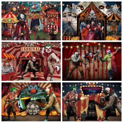 Scary Circus Halloween Backdrop Horror Night Circus Carnival Evil Clown Kids Birthday Party Photography Background Photo Studio