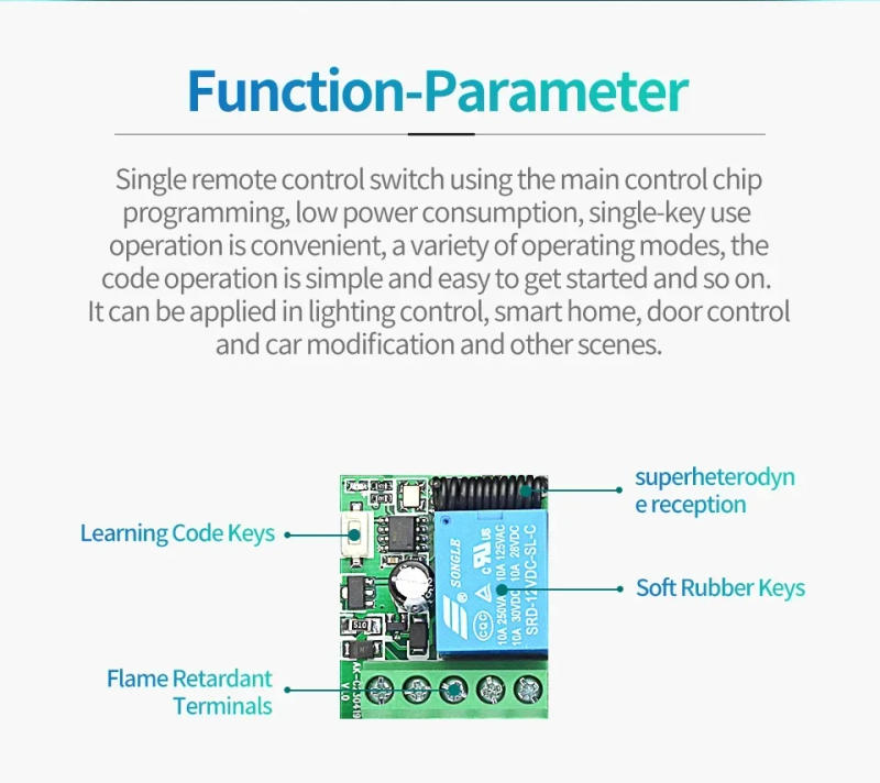 Description Picture 3 of itemRemote Control RF433Mhz Wireless Light Switch DC 12V 1CH 10A Relay Receiver Transmitter for Door Electromagnetic Lock DIY Module