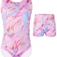 Gymnastics Leotards for Girls Sleeveless Kids Dance Tumbling Outfit Matching Shorts Set Age 4-10 Years