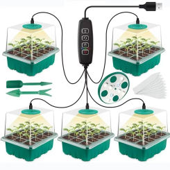Grow Light with Seed Starter Tray Full Spectrum 5 PCS Seeding Kit Tools Germination Growing Lamp for Indoor Greenhouse 12 Cells