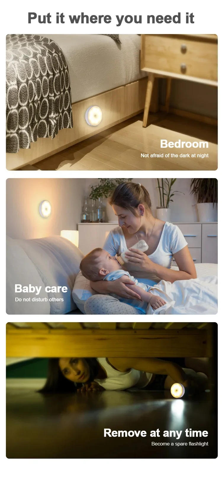 Description Picture 5 of itemLED Motion Sensor Light Night Light USB Rechargeable Eye Protection Study Magnetic Attachment Lamp Bedroom Table Closet Decor