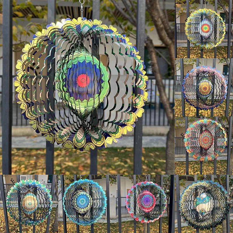 Description Picture 6 of item3D Rotating Wind Chime Mandala Wind Rotating Outdoor Garden Balcony Courtyard Bird Stainless Steel Decorative Hummingbird Chime