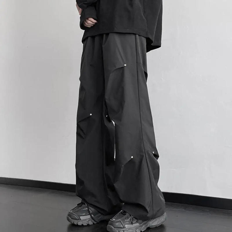 Description Picture 5 of itemMen Straight-leg Pants Men Bottoms Stylish Unisex Cargo Pants with Rivet Decor Wide Loose Fit Waterproof Design for Streetwear