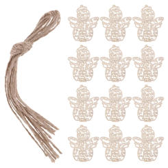 12 Pcs/Pack Wooden Hollow Out Angel for Doll Ornaments Pendants Embellishments Wooden Ornaments with Hemp Rope Kit