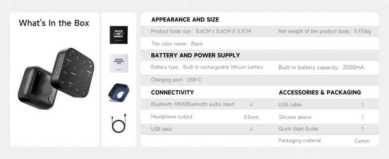 Description Picture 6 of itemDonner MEDO Bluetooth MIDI Controller, Portable Electronic Instrument | Chord, Sample, Lead, Bass, Drum
