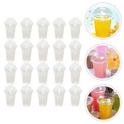 30 Sets Drink Juice Cup Disposable Party Glasses Plastic Cups with Lid for Parties Packing Beverage Package Lemon Verrines Hard