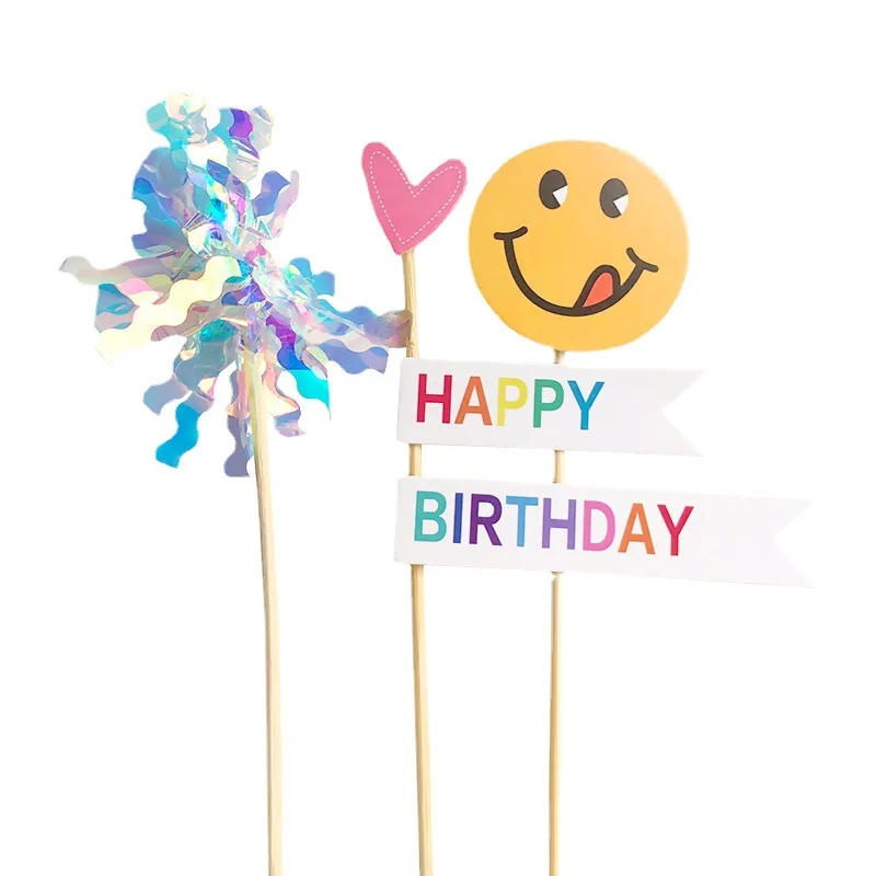 Description Picture 6 of itemBaked Cake Decorating Supplies Cute Little Bear HAPPYBIRTHDAY Tassel Love Rain Silk Smiling Face Plug-in Party Supplies