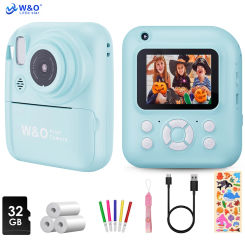 W&O Q1 1080P 20MP Children Instant Photo Camera Vintage Mini Portable Film Printer HD Vlog Shooting Camera Video Record Gift