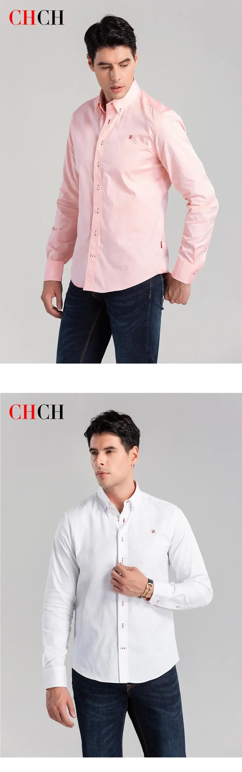 Description Picture 3 of itemNew Fashion 100% Cotton Long Sleeve Shirt Solid Slim Fit Male Social Casual Business Shirts High Quality