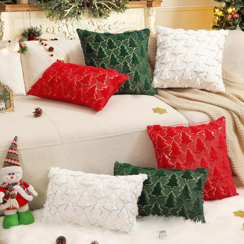 Description Picture 2 of itemChristmas Throw Pillow Cover 18x18Inch Green Christmas Tree with Gold Sequins Winter Holiday Faux Fur Pillowcases Decor for Home