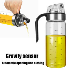Leakproof Kitchen Tools with Scale Large Auto Flip Cap Olive Oil Dispenser Bottle Transparent Glass Condiment Container
