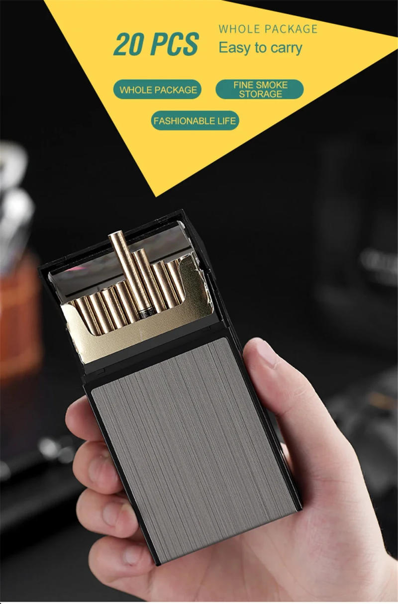 Description Picture 4 of itemSlim 100mm Metal Portable Cigarette Box 20pcs Capacity Cigarette Case Cigar Tobacco Holder Pocket Box Smoking Accessories Gadget