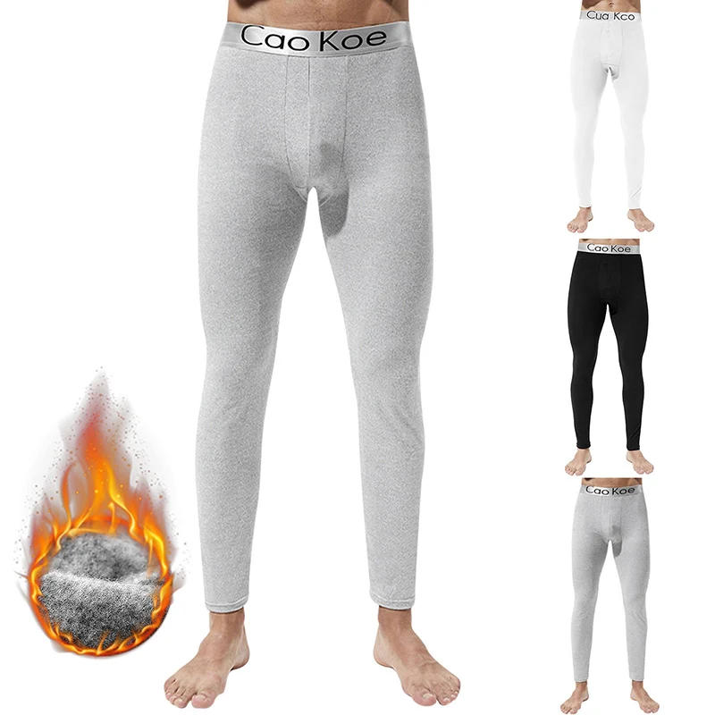 Description Picture 5 of itemThermal Underwear Men Thin Fleece Leggings Elastic Underpants Solid Color Render Pants Slim Men Clothing Soft Warm Long Johns