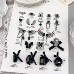 10PCS Punk Dark Black Diamonds Bat Spider Skull Gauze Bow Demon Wings Pendant  Nail Art Rhinestones Decorations Manicure Charms