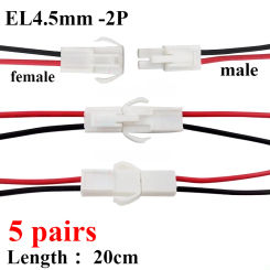 5 pairs 2 Pin/way male&female Connector 4.5mm EL-2P with 20cm cable 22AWG