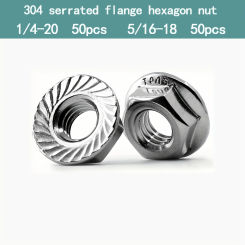1/4-20 .5/16-18 Serrated Flange Hex Lock Nuts, Stainless Steel 304, Bright Finish, 50 PCS