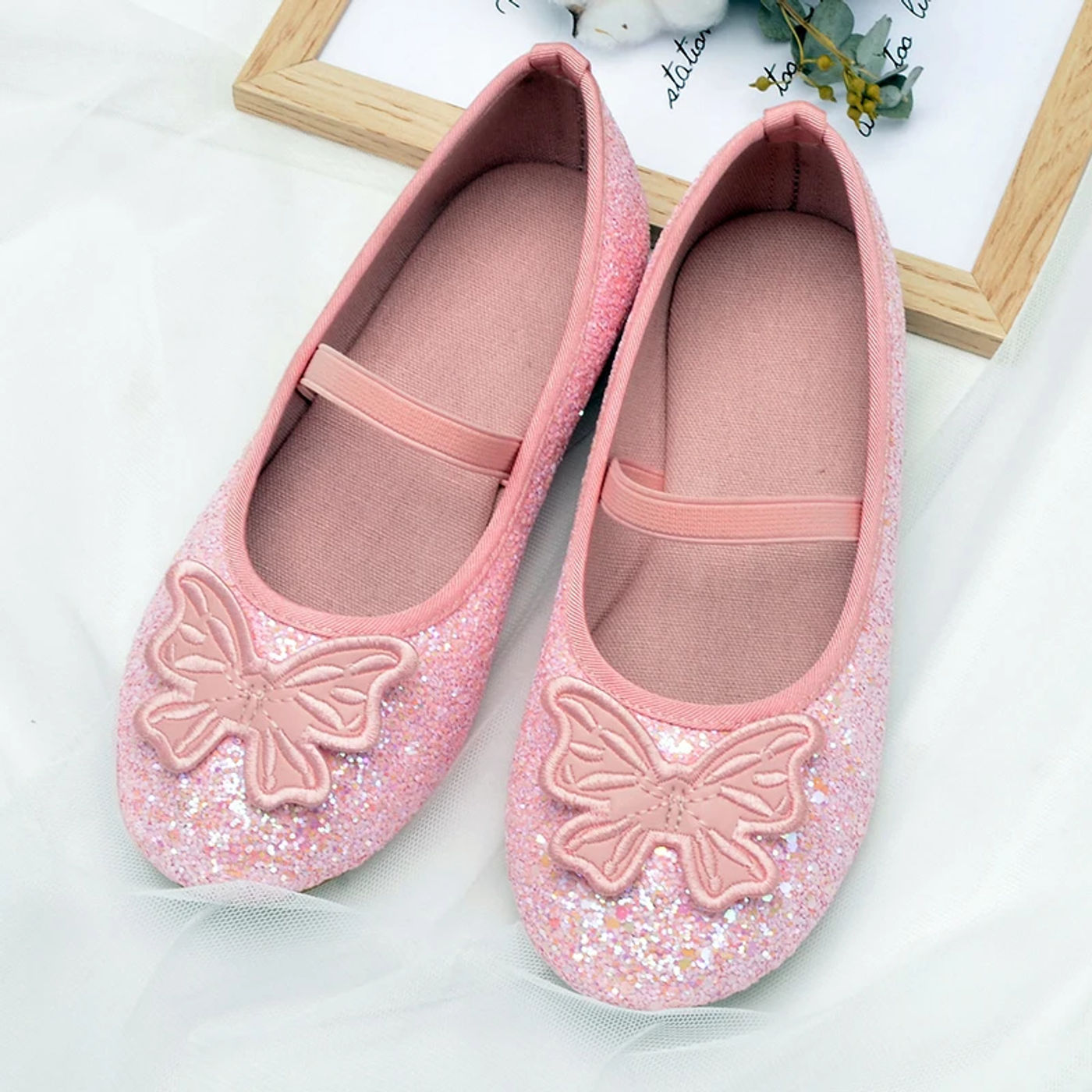 Description Picture 4 of itemElsa butterfly glitter shallow mouth soft soled elastic comfortable casual shoes