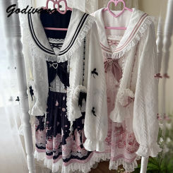 2025 Spring New Long-sleeved OP Dresses Japanese Mine Mass-produced Sweet Lace Sailor Collar Short Dress Lolita Knitted Cardigan