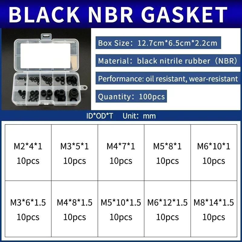 Description Picture 3 of itemFlat gasket boxed nitrile silicone fluorine rubber repair kit sealing valve waterproof combination kit gasket o-ring